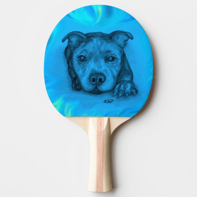 Blue Staffy Puppy Ping Pong Paddle (Front)