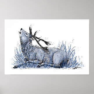 Blue Stag Poster