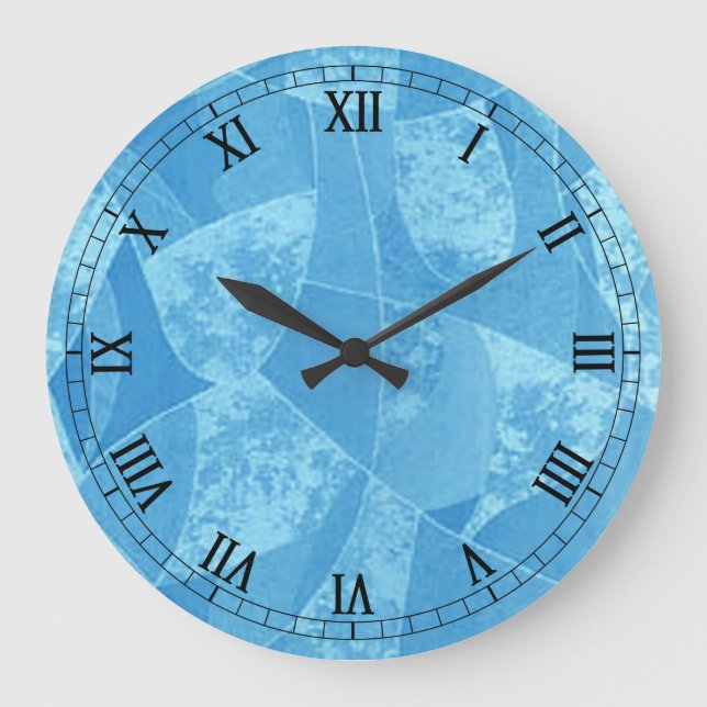 Blue Stain Glass Round Roman Numerals Clock (Front)