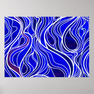 Blue Stained Glass Abstract Poster