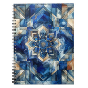 Blue Stained Glass Flower Geometric Watercolor Notebook