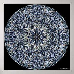 Blue Stained-Glass Mandala Poster