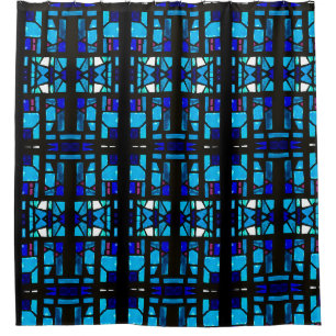 Blue Stained Glass Shower Curtain
