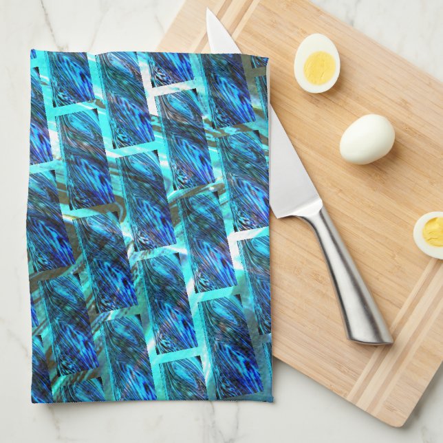 Blue stained grazed, grate or leaning brick effect kitchen towel (Quarter Fold)