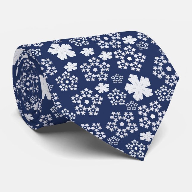 Blue Star and Snowflake Christmas Winter Pattern Tie (Rolled)