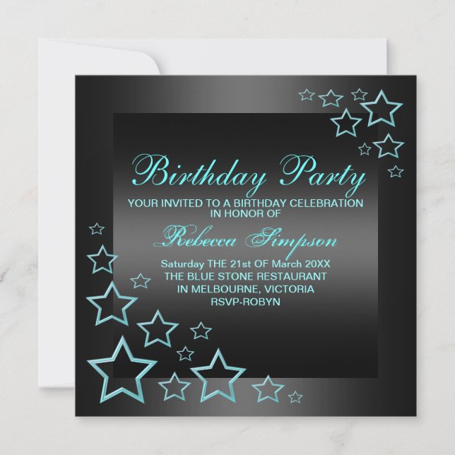 Blue Star Birthday Invitation (Front)