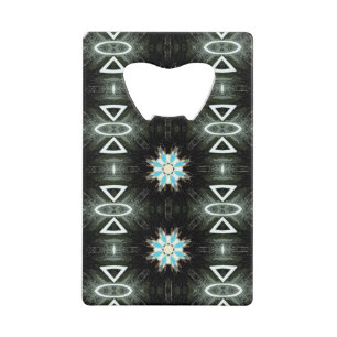 blue star-burst geometric black wallet bottle opener
