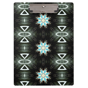 blue star-burst on black clipboard