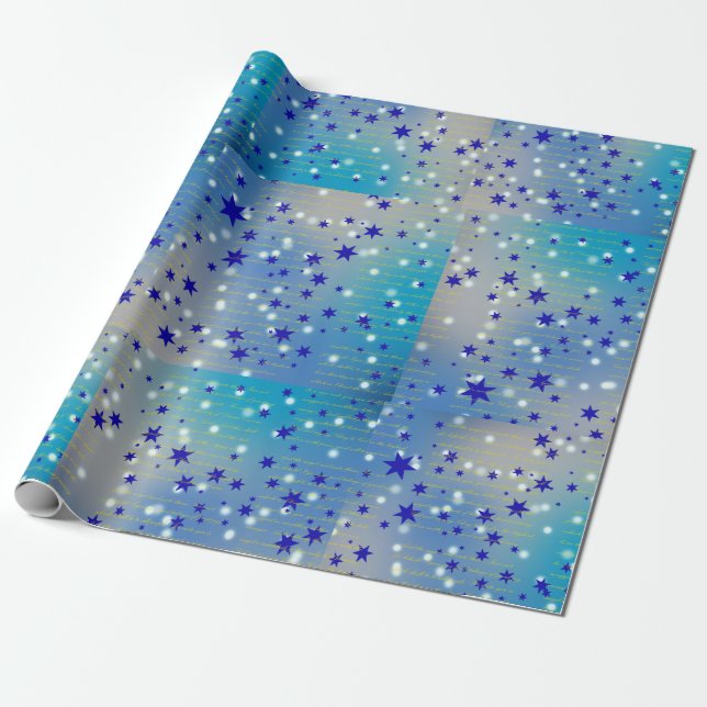 Blue star Christmas wrapping paper (Unrolled)