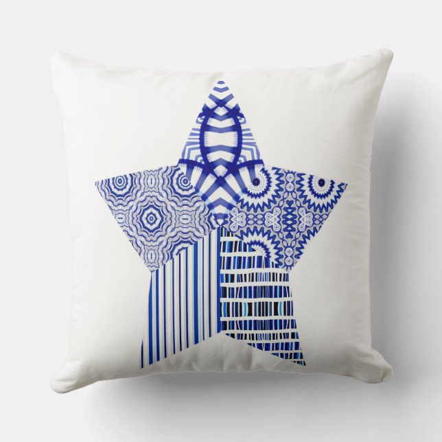 BLUE STAR COLLAGE (one star w/white background) Throw Pillow (Back)