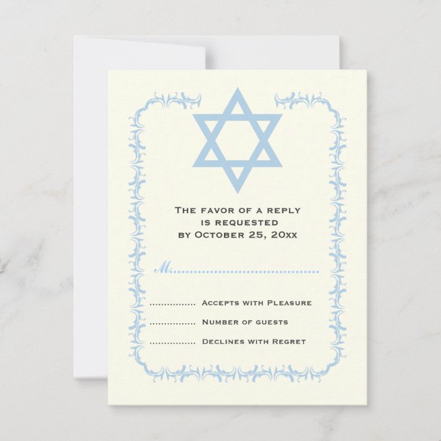 Blue Star de David damask Bat mitzvah carte de rép (Devant)
