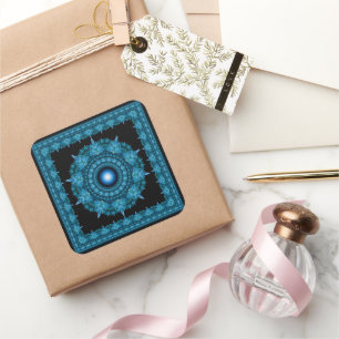 Blue star fractal framed ornament square sticker