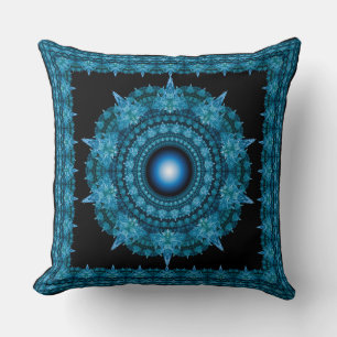 Blue star fractal framed ornament throw pillow
