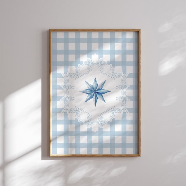 Blue Star Gingham Christmas Poster (Creator Uploaded)