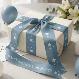 Blue Star Goose Happy Birthday Personalized Ribbon Satin Ribbon