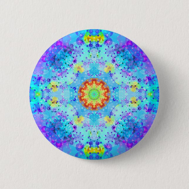 Blue Star Hippy Mandala Patterned 2 Inch Round Button (Front)