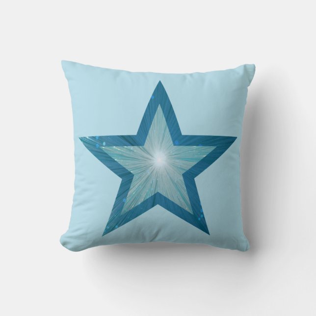 Blue Star large & small square pale blue Throw Pillow (Front)