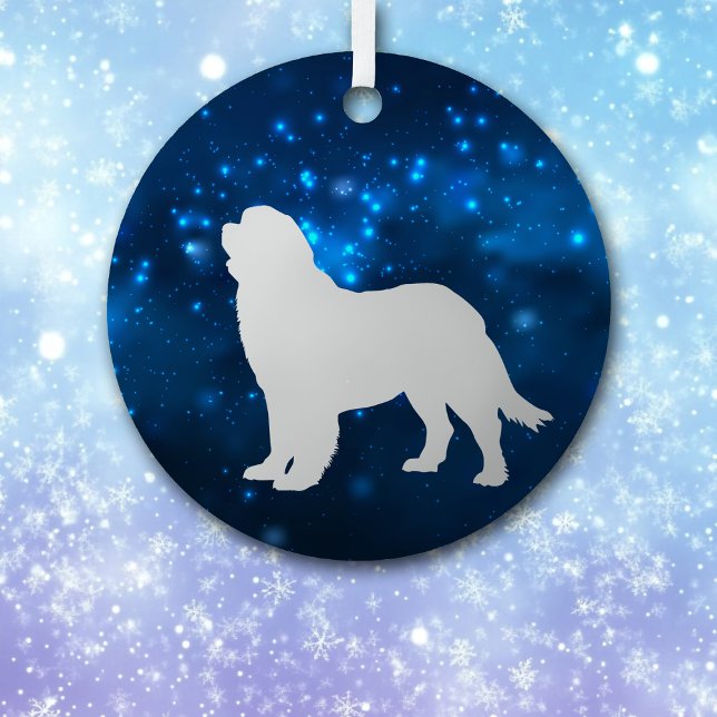 Blue Star Lights Newfoundland Dog Christmas Metal Ornament (Creator Uploaded)