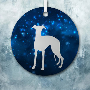 Blue Star Lights Whippet Dog Christmas Metal Ornament