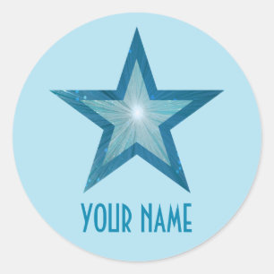 Blue Star 'Name' round sticker pale blue