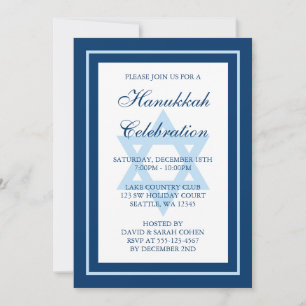 Blue Star Of David Hanukkah Holiday Party Invitation