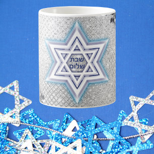 Blue Star of David, Jewish Gift Shabbat Shalom Coffee Mug
