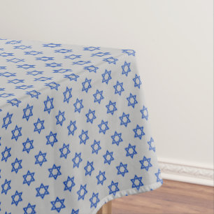 Blue Star of David on Matte Silver Tablecloth