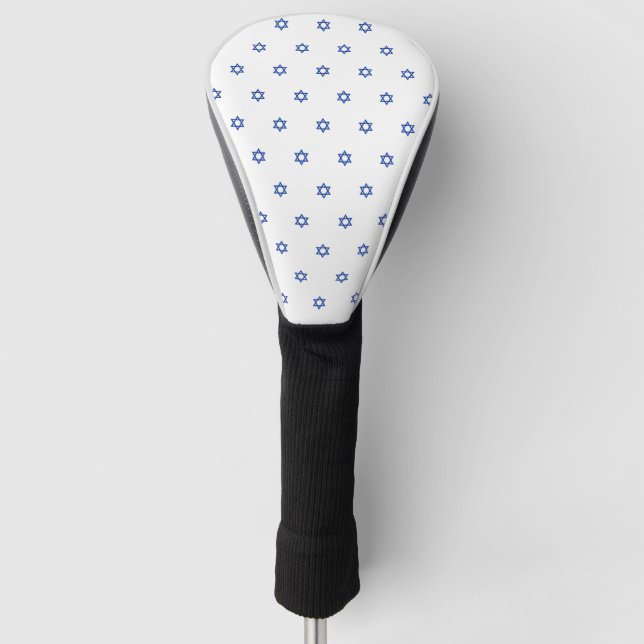 Blue Star of David Pattern White Golf Head Cover (Front)