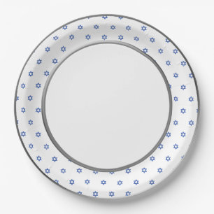 Blue Star of David Silver Ring Trim Paper Plate