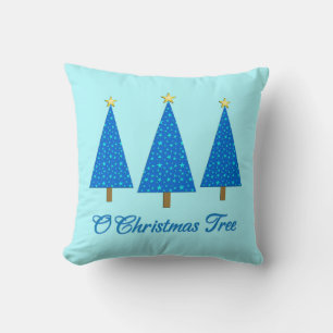 Blue Star Pattern Modern Christmas Trees Throw Pillow