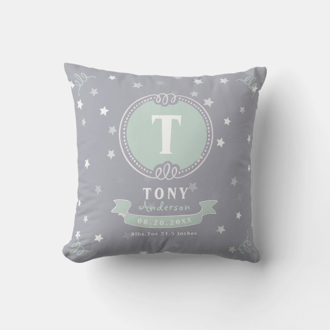 Blue star personalized baby pillow keepsake (Front)