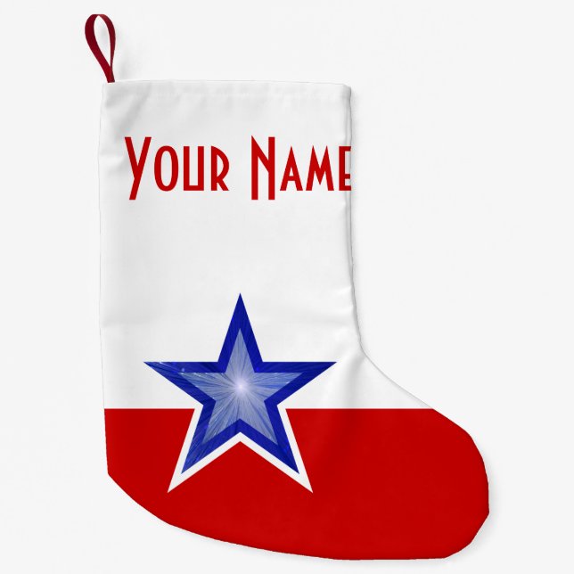 Blue Star Red print Name stocking two sided (Front)