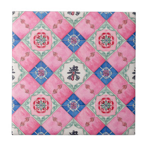 Blue Star Rosette and Pink Quatrefoil Tile