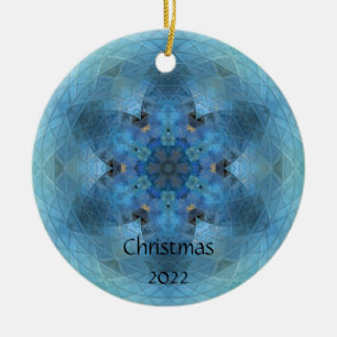 Blue Star Snowflake Mosaic -personalize Ceramic Ornament