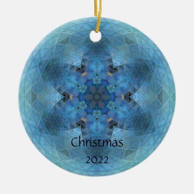 Blue Star Snowflake Mosaic -personalize   Ceramic Ornament (Front)