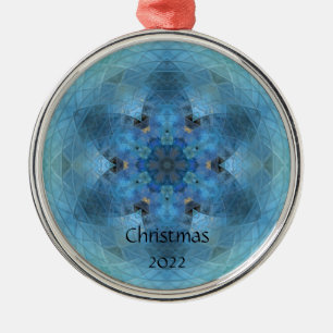 Blue Star Snowflake Mosaic -personalize Metal Ornament
