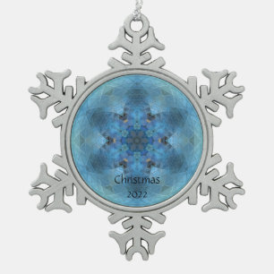 Blue Star Snowflake Mosaic -personalize Pewter Christmas Ornament