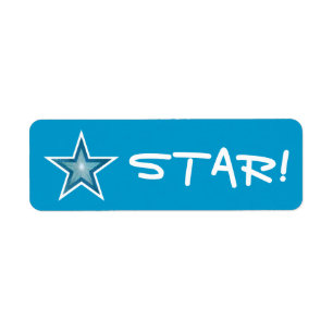 Blue Star "STAR!" label small blue
