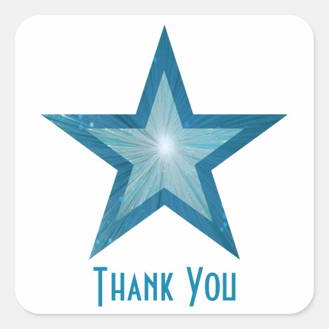 Blue Star "Thank You" square sticker white (Front)