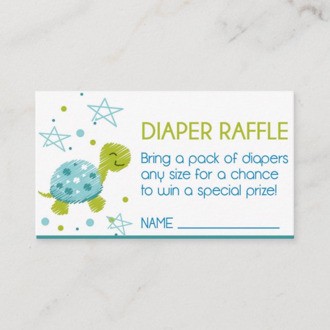Blue Star Turtle Baby Shower Diaper Raffle Enclosure Card (Front)