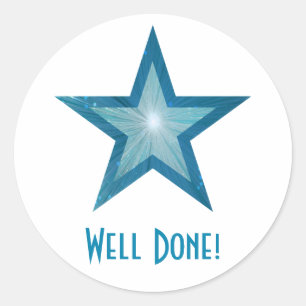Blue Star 'Well Done!' round sticker white