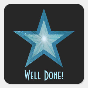 Blue Star 'Well Done!' square sticker black