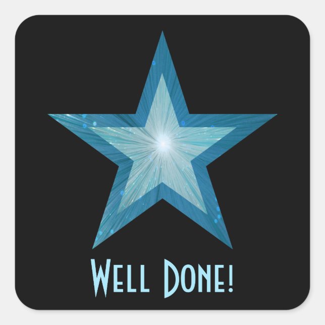 Blue Star 'Well Done!' square sticker black (Front)