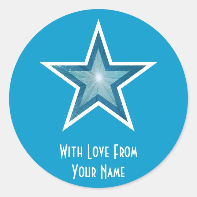 Blue Star 'With Love From'' round sticker blue (Front)