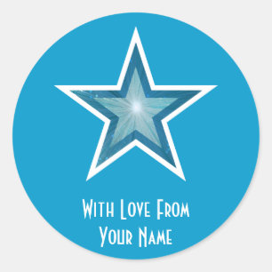 Blue Star 'With Love From'' round sticker blue