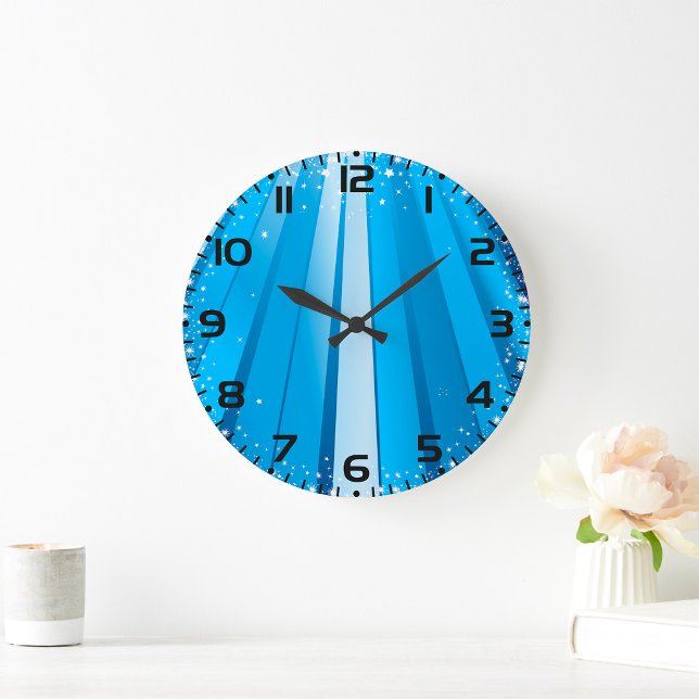 Blue Starburst Sparkle with Shining Light Rays Large Clock (Creator Uploaded)
