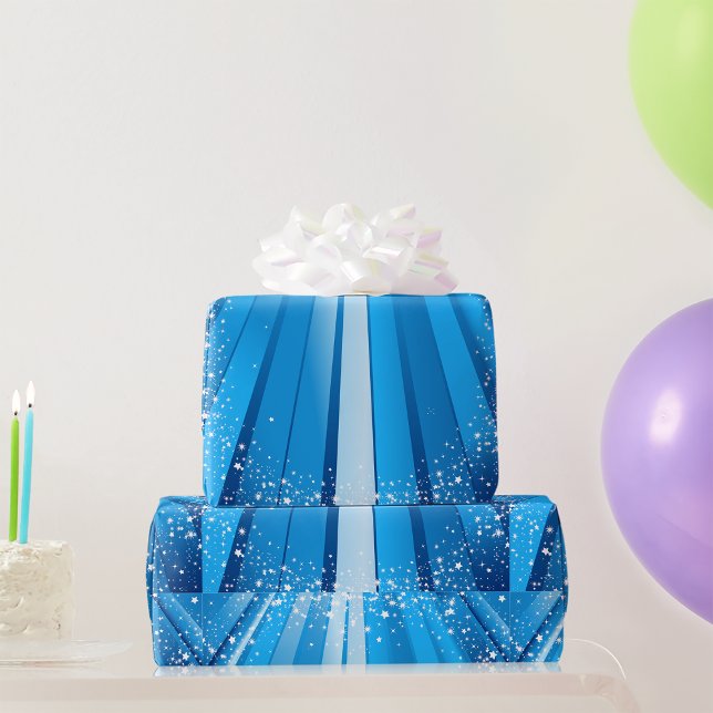 Blue Starburst Sparkle with Shining Light Rays Wrapping Paper (Creator Uploaded)