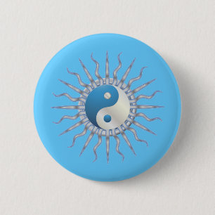 Blue Starburst Yin Yang 2 Inch Round Button