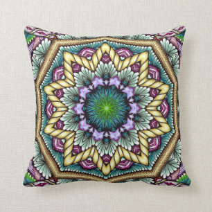 blue starbust zen-doodle throw pillow