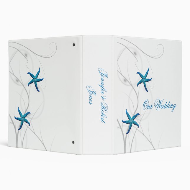Blue Starfish and Silver Coral Wedding Binder (Background)